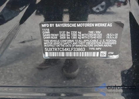 2019 BMW X3 Sdrive30I from USA, damaged, VIN 5UXTR7C54KLF33863